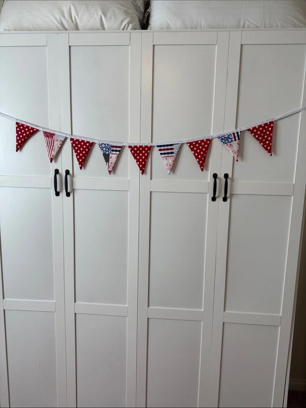 Red Patriotic  6” Triangle Fabric Bunting Garland - Festive Party Decoration